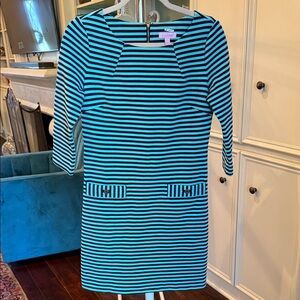 Lilly Pulitzer Teal and Navy Striped Long Sleeve Dress